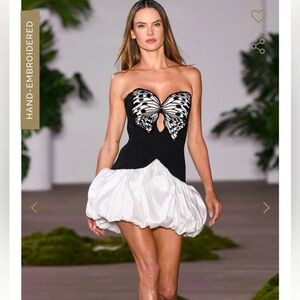 PatBO Strapless Black and White Dress with Butterfly Design